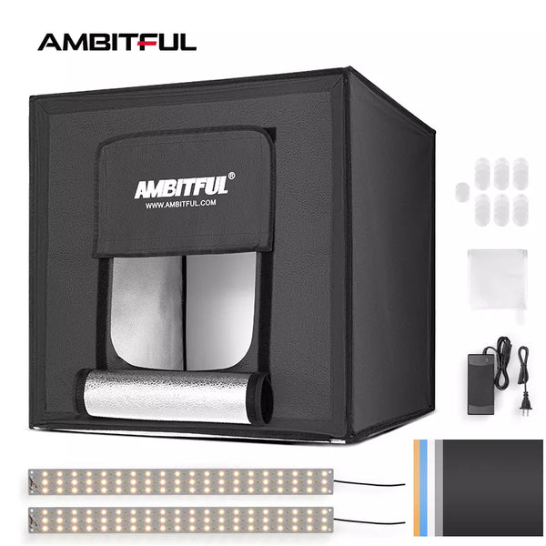 AMBITFUL LED Photo Studio LightBox قابل للتعديل سطوع LED ضوء سوفت بوكس ​​فوتوبوكس مع 5 ورق خلفية ملون