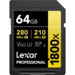 Lexar Professional 1800x SDXC UHS-Ii 64GB Memory Card 270MB/s - 180MB/s C10 V60 U3