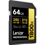 Lexar Professional 1800x SDXC UHS-Ii 64GB Memory Card 270MB/s - 180MB/s C10 V60 U3