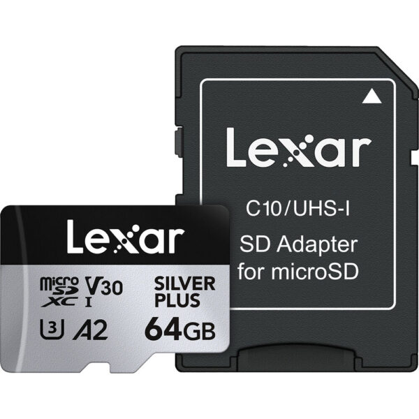Lexar 64GB Professional Silver Plus microSDXC UHS-I Card, Up To 205MB/s Read 100MB/s Write C10 V30 U3 - Lmssipl064g-Bnang