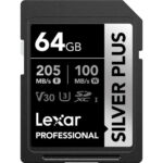 Lexar 64GB Professional Silver Plus SDXC UHS-I Card, Up To 205MB/s Read 100MB/s Write C10 V30 U3 - Lsdsipl064g-Bnnng