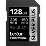 Lexar 128GB Professional Silver Plus SDXC UHS-I Card, Up To 205MB/s Read 150MB/s Write C10 V30 U3 - Lsdsipl128g-Bnnng