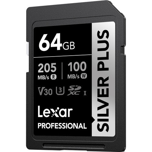 1755795267_img_2267541.jpg Lexar 64GB Professional Silver Plus SDXC UHS-I Card, Up To 205MB/s Read 100MB/s Write C10 V30 U3 - Lsdsipl064g-Bnnng