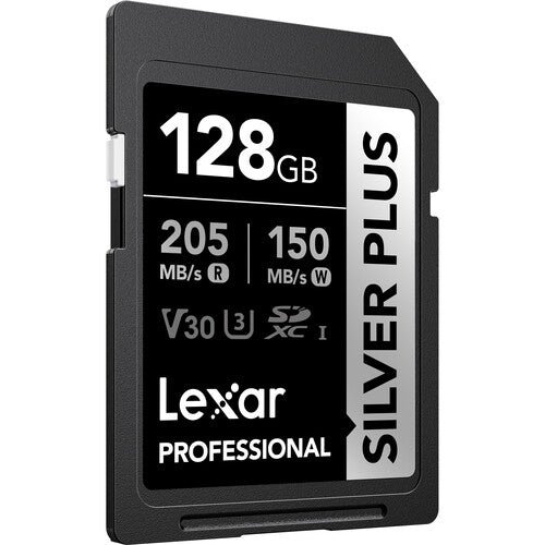 Lexar 128GB Professional Silver Plus SDXC UHS-I Card, Up To 205MB/s Read 150MB/s Write C10 V30 U3 - Lsdsipl128g-Bnnng