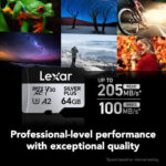 Lexar 64GB Professional Silver Plus microSDXC UHS-I Card, Up To 205MB/s Read 100MB/s Write C10 V30 U3 - Lmssipl064g-Bnang