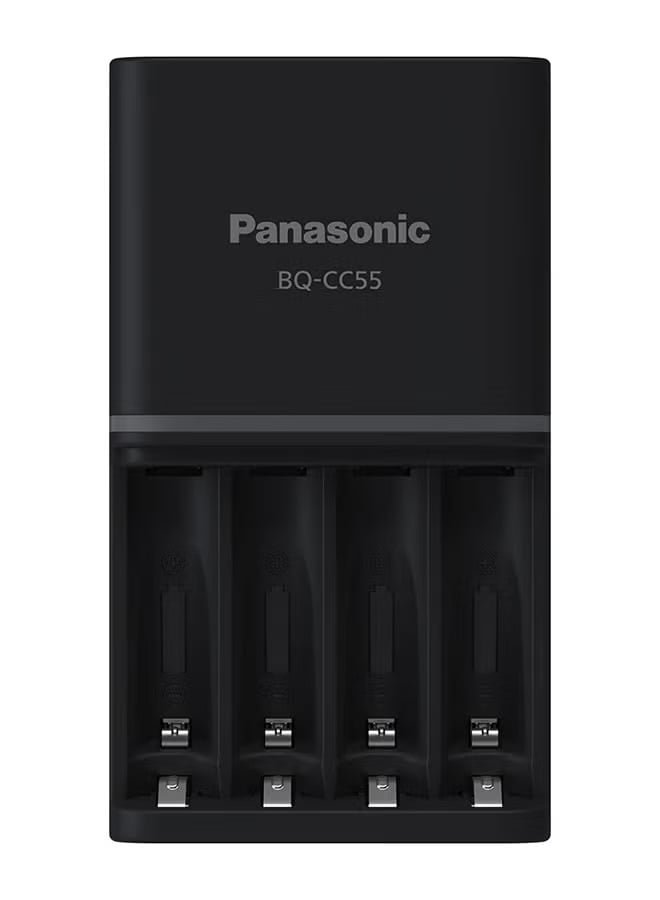 Panasonic K-Kj55hcc40h Eneloop Pro Aa Rechargeable Battery Pack Of 4 With Charger 2450mAh (Black)