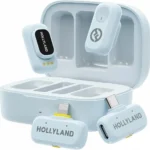 Hollyland Lark A1 Combo 2-Person Wireless Microphone System with USB-C and Lightning Connectors for Mobile Devices (Sky 