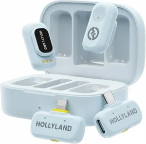 Hollyland Lark A1 Combo 2-Person Wireless Microphone System with USB-C and Lightning Connectors for Mobile Devices (Sky