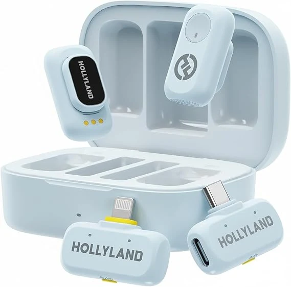 Hollyland Lark A1 Combo 2-Person Wireless Microphone System with USB-C and Lightning Connectors for Mobile Devices (Sky