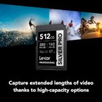 Lexar 512GB Professional Silver Pro SDXC UHS-Ii Memory Card, Up To 280MB/s Read, 160MB/s Write C10 U3 V60 - Lsdsipr512g-Bnnng