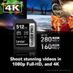 Lexar 512GB Professional Silver Pro SDXC UHS-Ii Memory Card, Up To 280MB/s Read, 160MB/s Write C10 U3 V60 - Lsdsipr512g-Bnnng