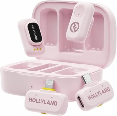 Hollyland Lark A1 Combo 2-Person Wireless Microphone System with USB-C and Lightning Connectors for Mobile Devices (Cloud Pink, 2.4 GHz)