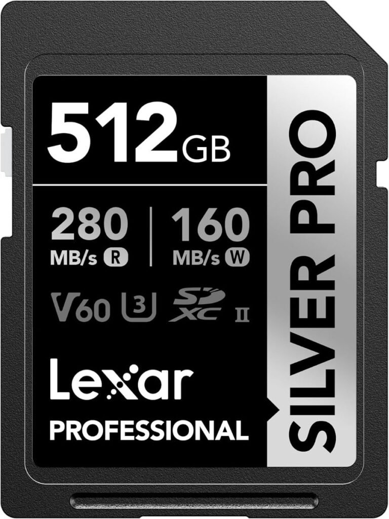 Lexar 512GB Professional Silver Pro SDXC UHS-Ii Memory Card, Up To 280MB/s Read, 160MB/s Write C10 U3 V60 - Lsdsipr512g-Bnnng