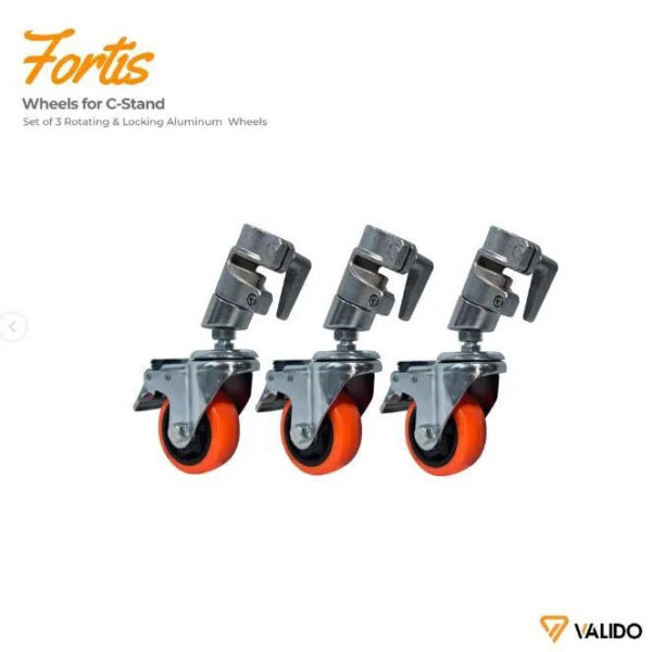 Valido Fortis Caster Wheels For C- Stand (Set Of 3 Rotating & Locking Aluminum 3" Wheels)
