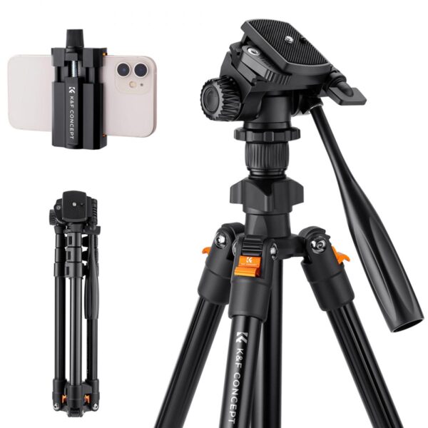 K&F Concept KF09.115 Lightweight Video Travel Tripod with Smartphone Clamp