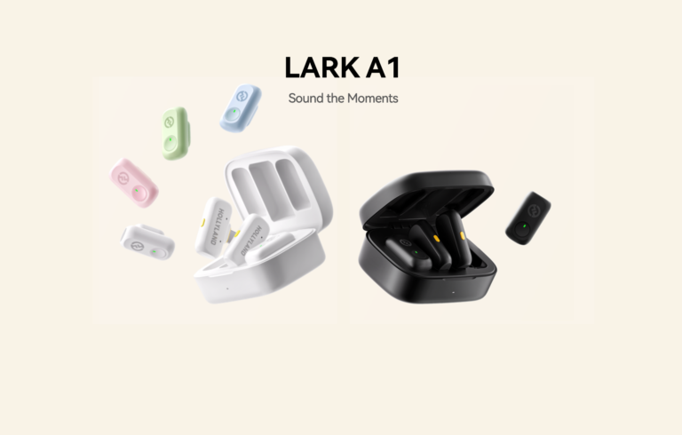 Hollyland Lark A1 Combo 2-Person Wireless Microphone System with USB-C and Lightning Connectors for Mobile Devices (Cloud Pink, 2.4 GHz)